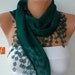 Emerald Green Scarf  - Cotton  Scarf -  Cowl with Lace Edge   -