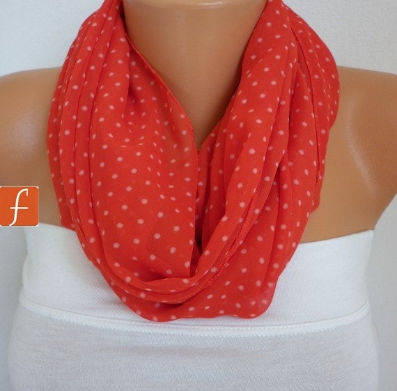 Red Polka Dot Infinity Scarf Shawl Circle Scarf Loop Scarf Gift - for her -- fatwoman
