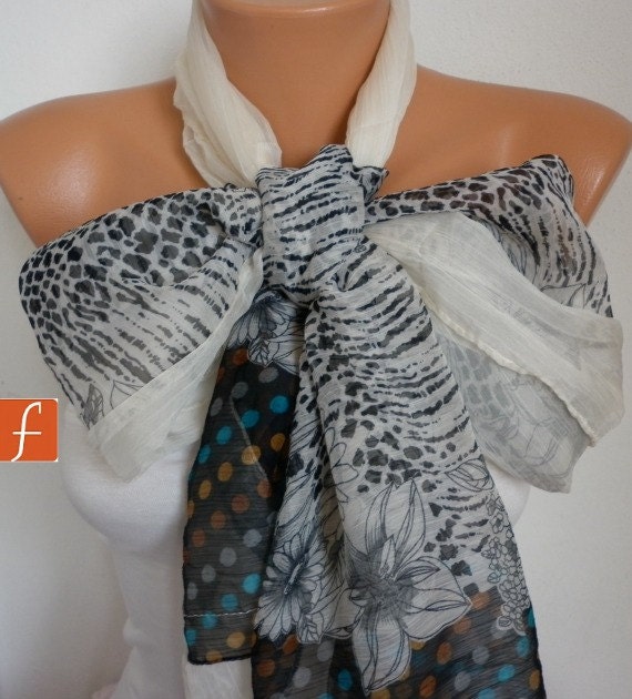 Light Yellow Floral Big Bow Scarf - Shawl Scarf - Cowl Scarf - Spring Summer Scarf - fatwoman