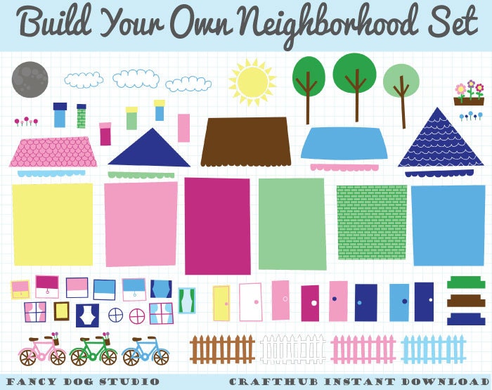 Create Your Own Custom House and Neighborhood Clip Art Kit Download