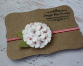 Felt Flower Headband - Mini Wool Felt Hydrangea - Pink and White - Headband or Hair Clip - Newborn Baby to Adult
