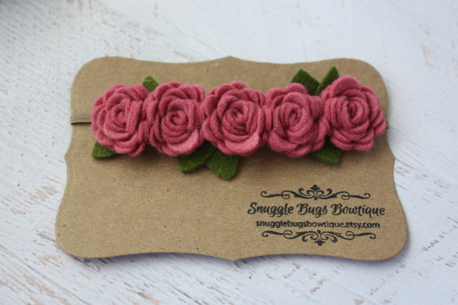 Mauve Pink Rose Garland Headband  - Newborn Baby to Adult - Wool Felt Flower Headband
