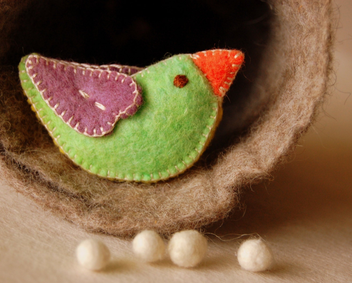 Felt Love Bird Toy Red,  Orange Green Purple Yellow--Handmade unique pure wool felted animal