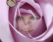 A Rose Is A Rose...Digital Fusion, Giclee Print, Home Decor, Girl, Butterfly