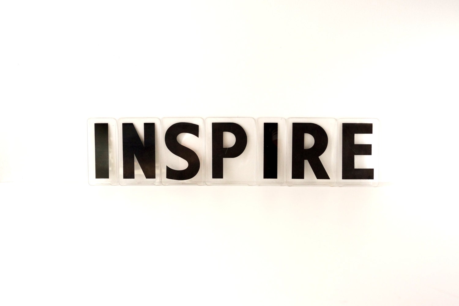 Vintage Sign Letters "INSPIRE" Black on Clear Acrylic (4 inches tall) - Home Decor, Altered Art and more