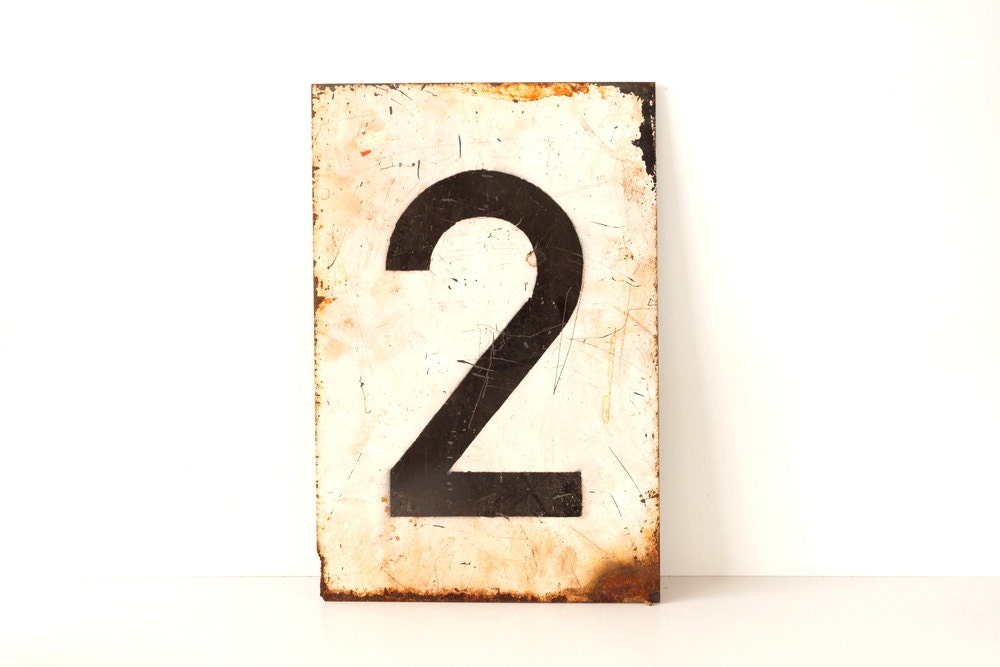 Vintage / Antique Metal "Line 2" Train Track Number Sign (Large) - Industrial Home Decor, Collectible, Man Cave