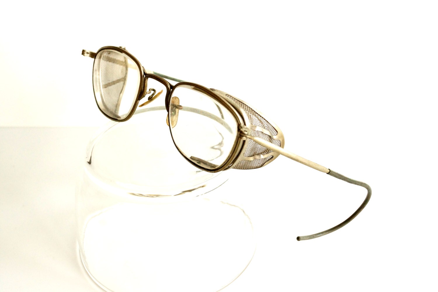 Vintage / Antique Safety Goggles / Glasses with Wire Mesh Sides - Collectible, Steampunk Spectacles / Eyeglasses
