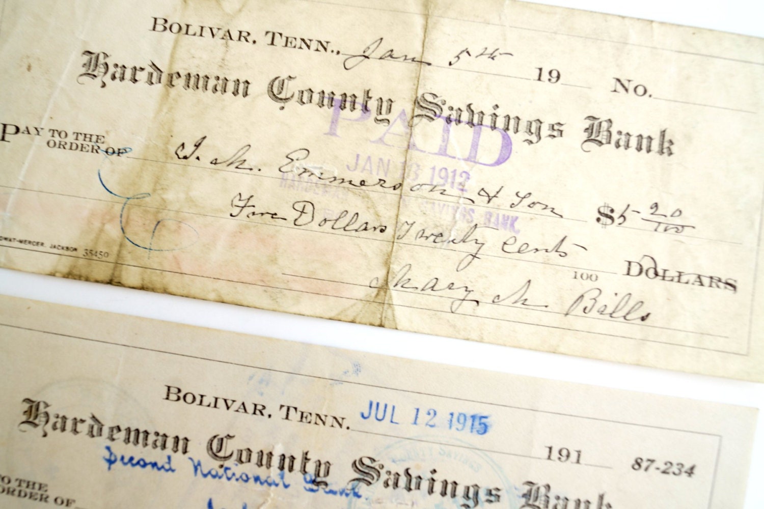 Vintage / Antique Bank Checks (c.1910s) - Paper Ephemera, Scrapbook/Journal Supply, Altered Art, Mixed Media Supply