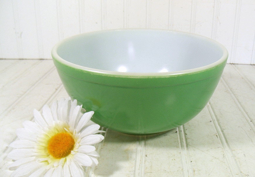 Pyrex OvenWare Primary Green Mixing Bowl - Vintage Mid Century Kitchen Collections - Primary Color Green Ultra Shabby Chic