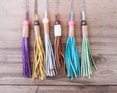 LEATHER TASSEL necklace - green / ready to ship