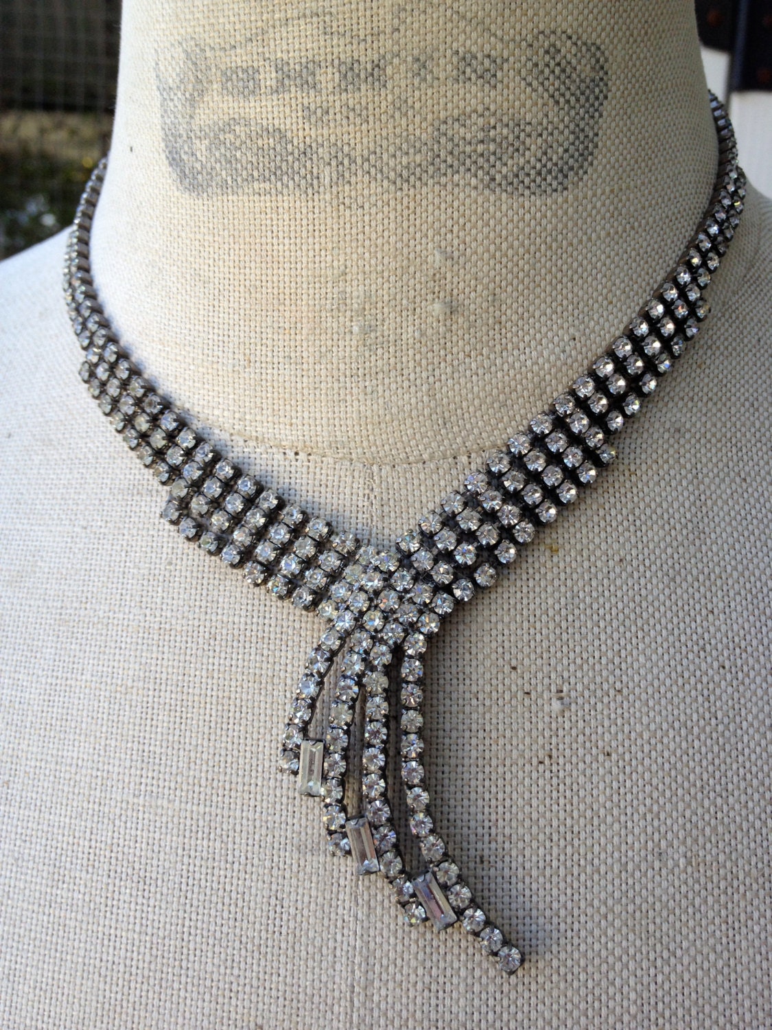 Vintage prong set Rhinestone Necklace 1930s Art Deco