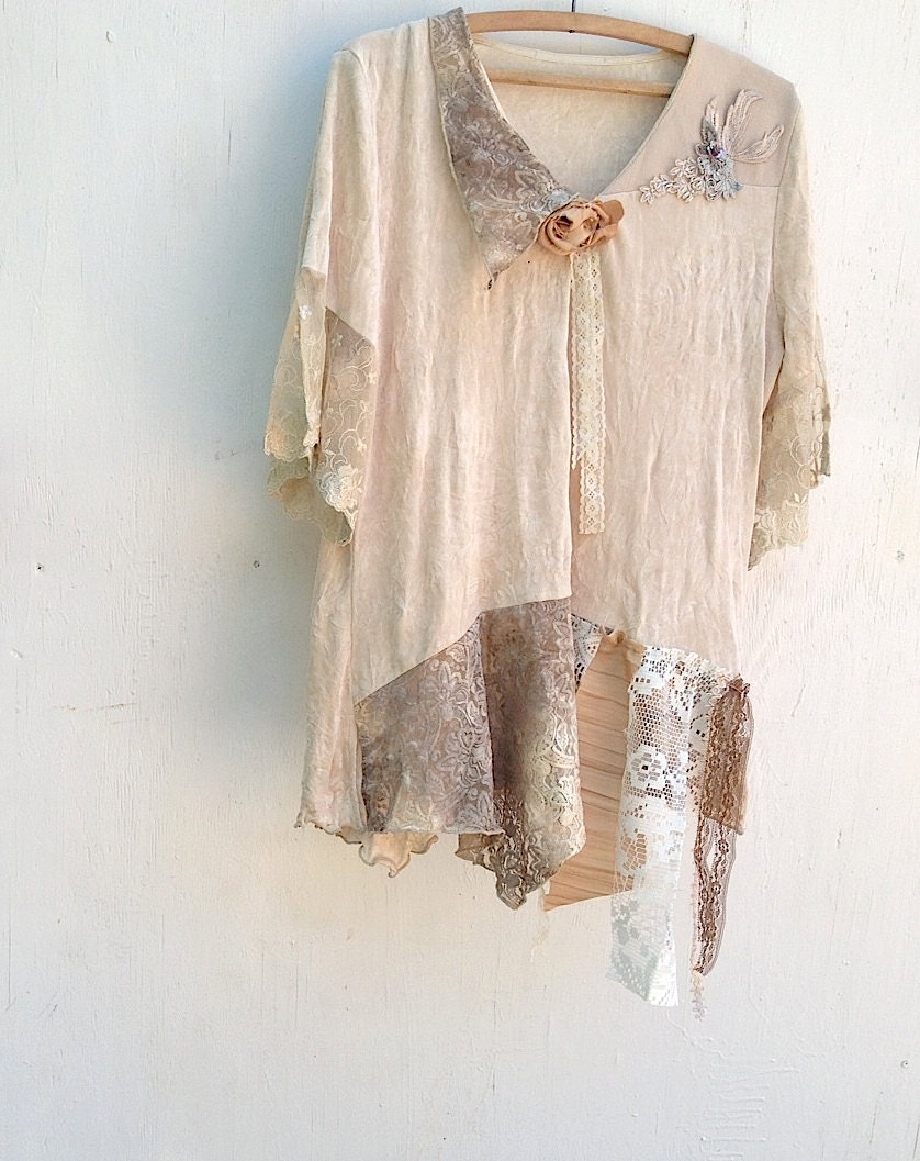 shabby mountain forest blouse ecru lace velvet off white vintage Edwardian victorian rustic bride prairie lace cottage