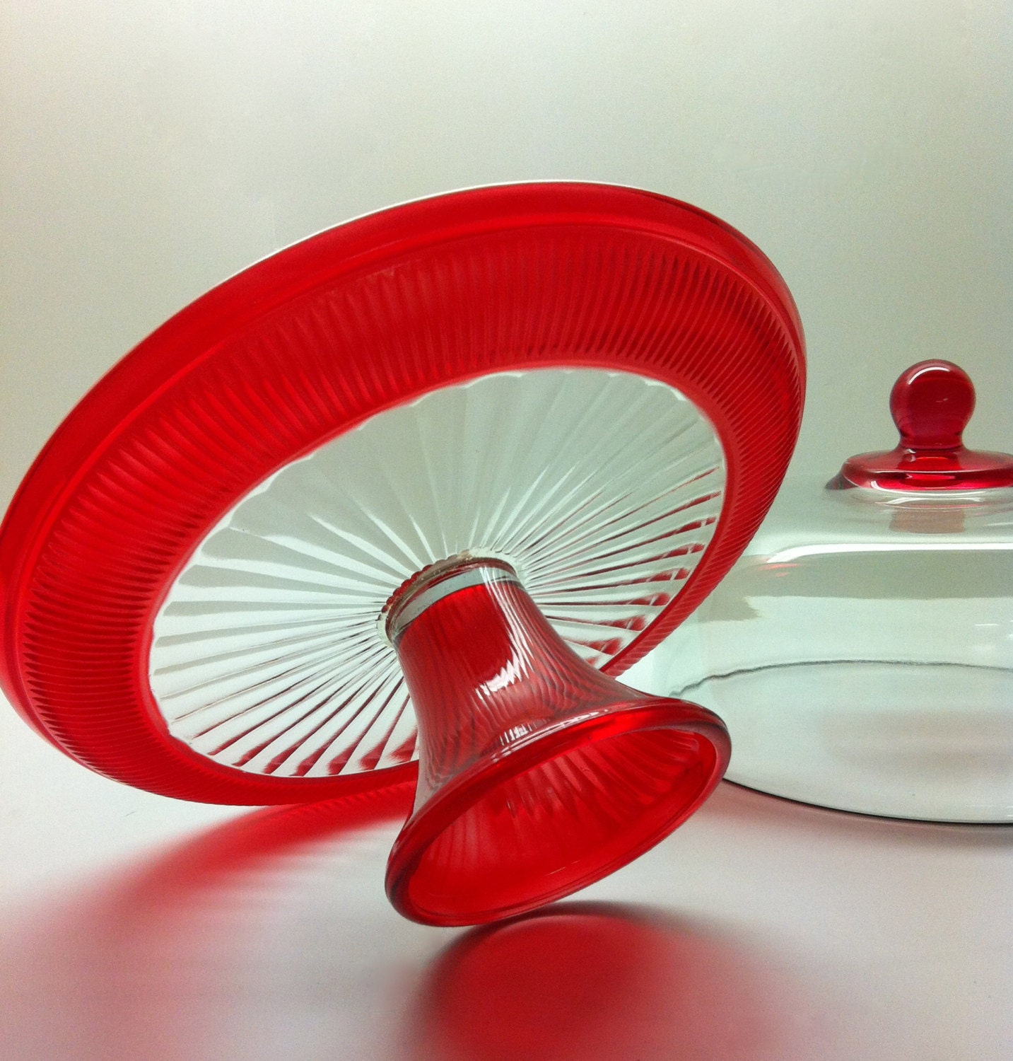 Full Size Covered Cake Stand Painted Cherry Red