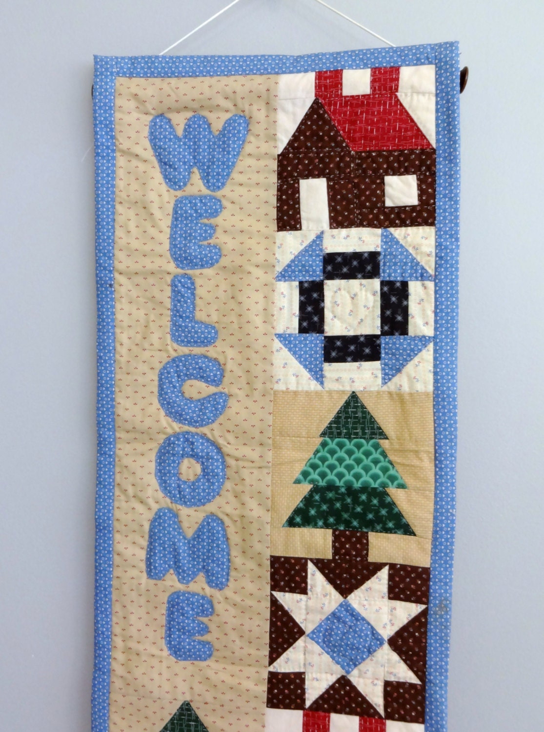 Hand Made Mini Quilt WELCOME Quilted cotton Patchwork Wall Hanging