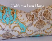 Jewel of the Sea Horses Lumbar Pillow Cover / 12" x 20" /  Turquoise / Decorative Indoor/Outdoor Pillow