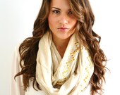 OATMEAL Creme GOLD Studded Sex and the City Infinity Loop Fashion Circle Scarf Gift Idea Womens Fashion Accessories