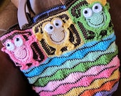 CROCHET PATTERN - Toadally Froggin' Tote - a CoLorFuL & HoPpY frog tote - Instant PDF Download