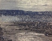 Etching Print  . Landscape art . Navy Blue Home Decor: Landslide 16...  Print Size 9 1/2" x 9 1/2" ... Free Shipping