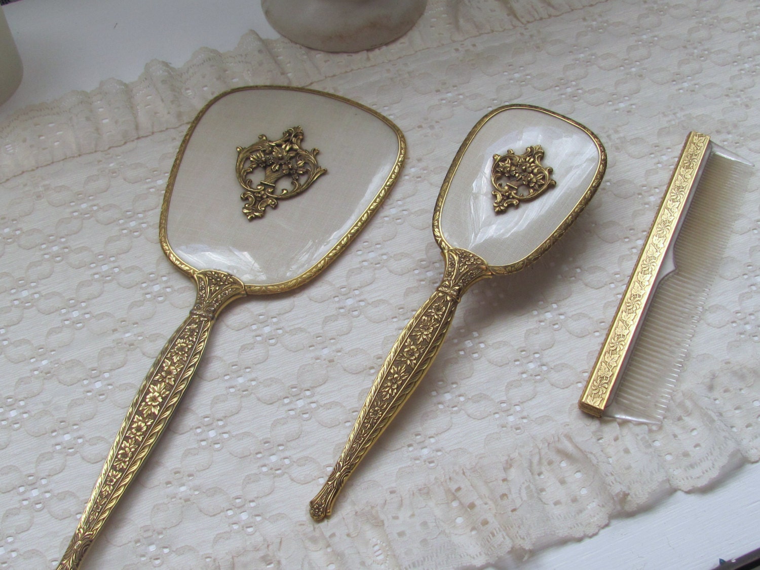 Vintage Vanity Dresser Set Comb Brush Mirror by UnburiedTreasures