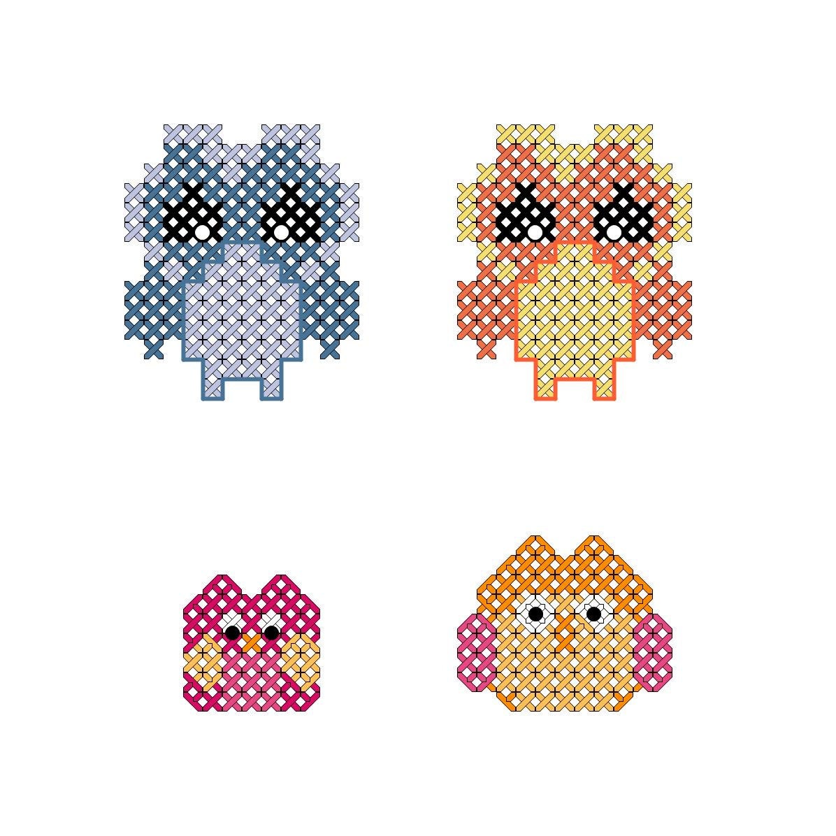 Mini Cross Stitch Pattern Owls - Mini Owls to Add to small projects Instant Download PDF file