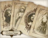 Vintage Women Frames Papers 6 x 4 inch printable images digital collage sheet VD0438