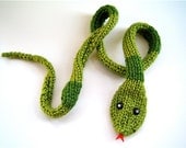 Green Striped Snake Scarf -- Scarf for an Animal Lover, Kids scarf, Whismical Button Eyes, HandKnit, One-of-a-kind
