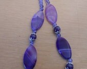 Purple Passion/Genuine banded agate and amethyst with fire crackled quartz necklace