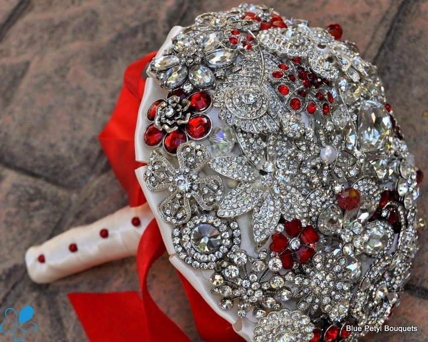 FULL PRICE (not a deposit) Red Crystal Brooch Bouquet - by Blue Petyl - Bridal Bouquet - Wedding Bouquet