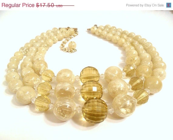 Coro Triple Strand Bib Necklace, Champagne Plastic Beads