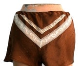 Silk Lingerie Shorts Panties Lace / Brown Ivory Chevron Vintage Jacquard / Small - Alma Garconne Tap Shorts