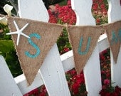 Summer Burlap Banner REVERSIBLE, Fourth of July - Summer Party Decorations, Starfish