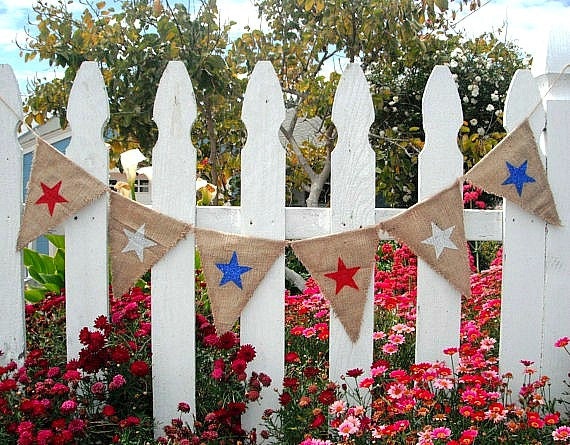 July Fourth, 4th of July Burlap Banner REVERSIBLE - Summer Party Decorations, Starfish