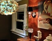 Oval blue and brown hanging Fuzzy Lamp / Lantern