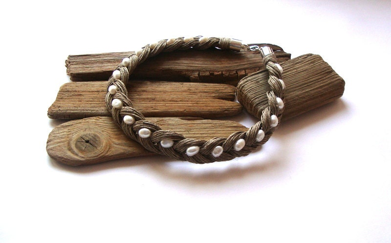 Pearls and linen necklace / wedding necklace / statement necklace