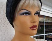 Crochet handmade earwarmer/eco friendly headband/gift for her in green and black  by golden yarn