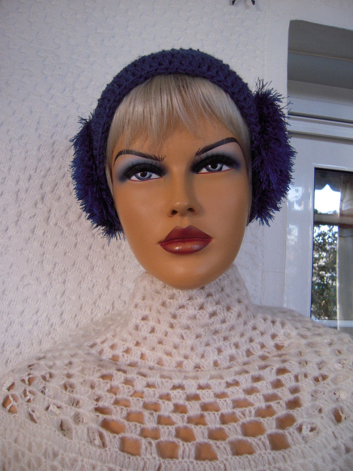 crochet handmade earwarmer/headband in dark blue by golden yarn