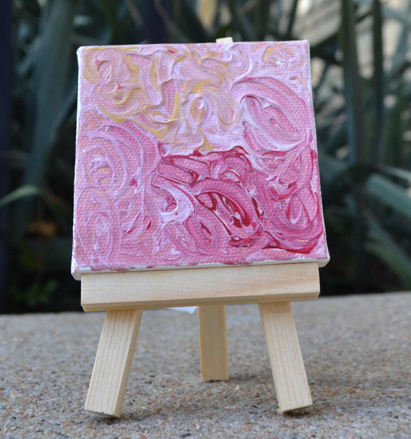 Miniature Original Painting with Easel - Child with Multiple Disabilities - 3" x 3"