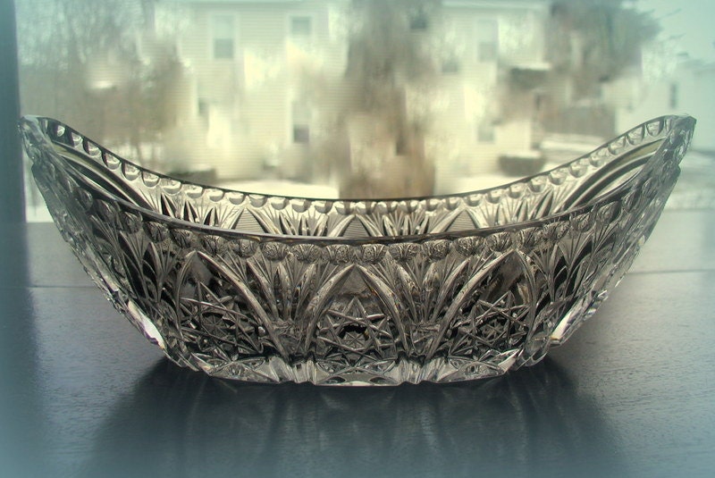 Items similar to Vintage Lead Crystal Cut Glass Serving Bowl Mid