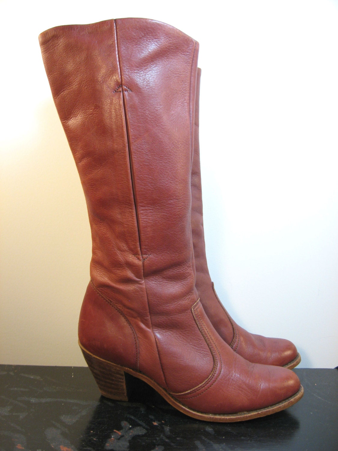 vintage 1970s boots / 70s red brown tall leather boots / Dexter