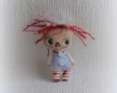 Teeny tiny Raggedy Anne baby  cloth doll hand painted