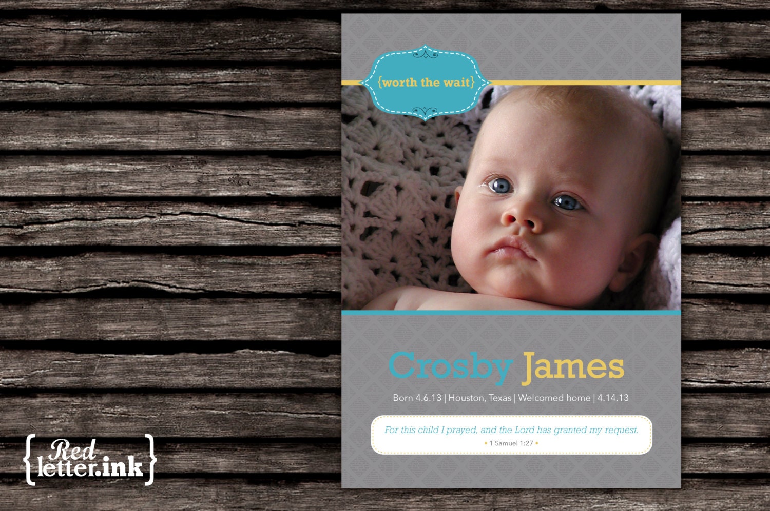 Worth The Wait Digital Adoption Announcement Card  - Customizable with scripture & photo (1 Samuel 1:27)