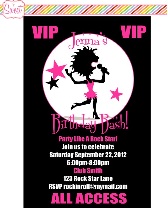 Rock Star/Pop Star/Singer Backstage Pass Lanyard DIY Printable Invitations Il_570xn