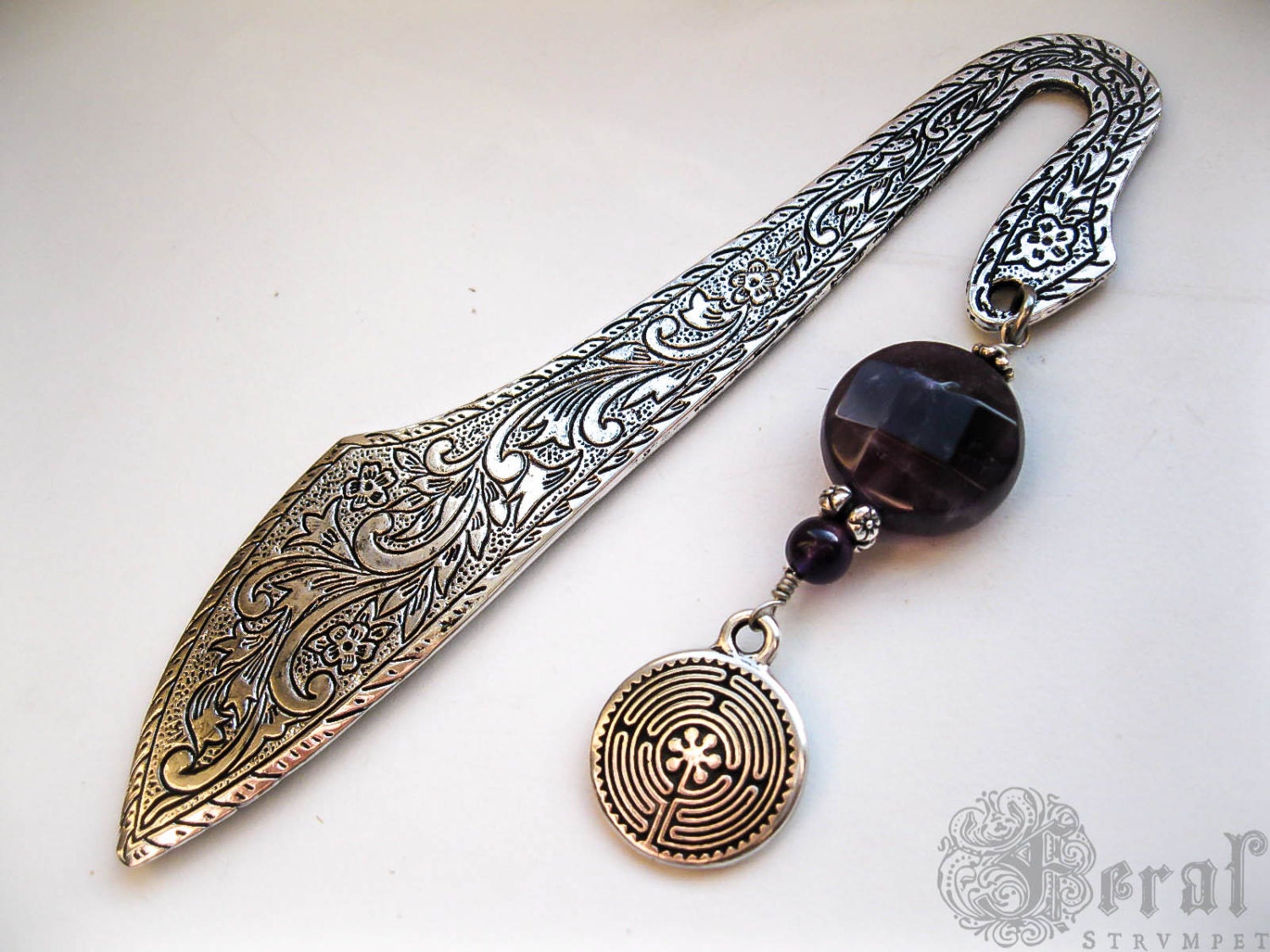 Amethyst Labyrinth Bookmark. Pagan Bibliophile Gift. Wicca Grimoire Bookmark