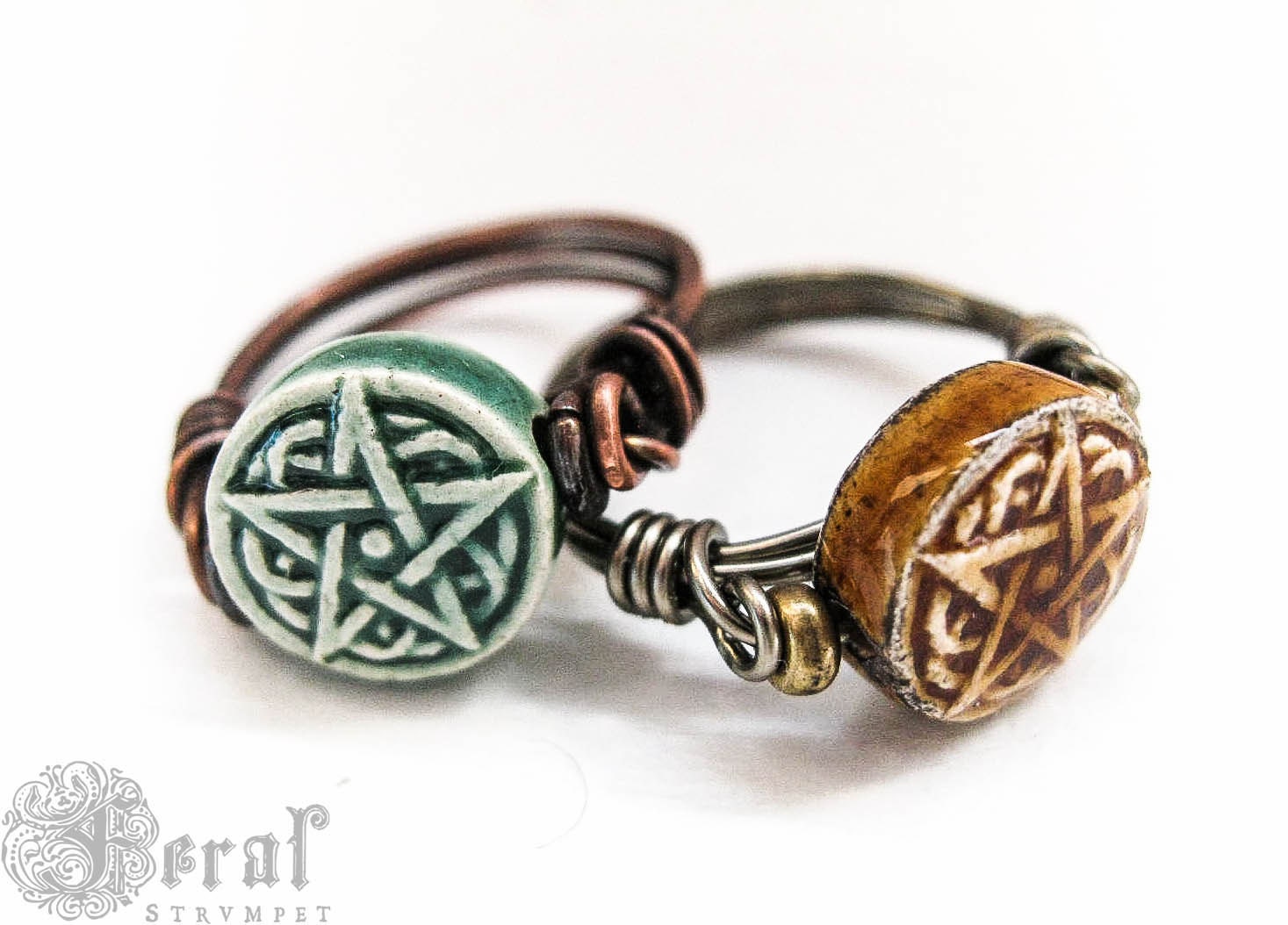 Kitchen Witches Pentagram Ring, Wire Wrapped in brass or copper. In Your size and colour. Wicca Pagan Pentacle Ring