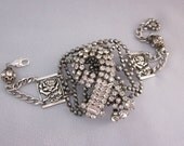 Repurposed France Cut Steel Buckle Bracelet, Statement Rhinestone Bracelet, Sterling Silver Rose Flower, OOAK Jewelry JryenDesigns