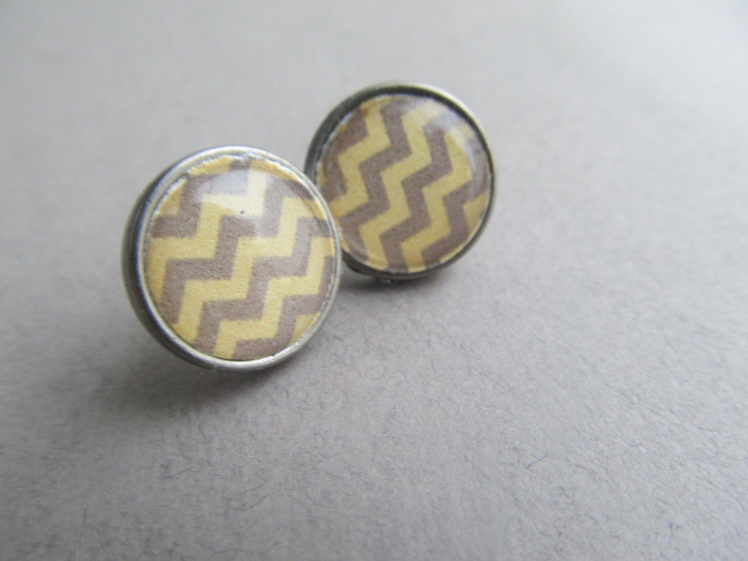 Yellow and Gray Chevron Stud Earrings