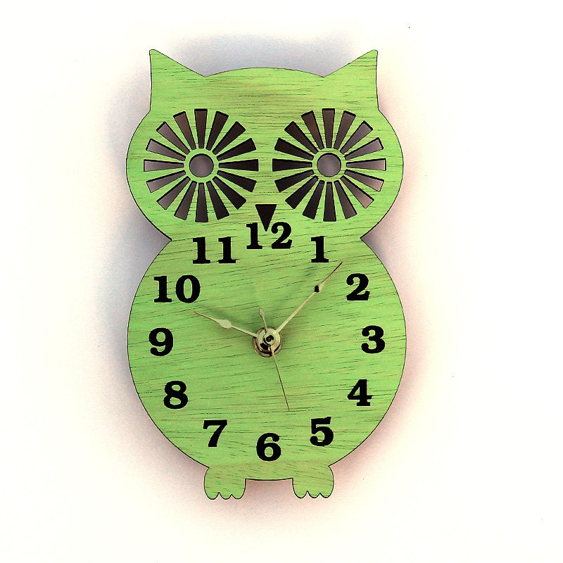 Wall Clock  Modern Wooden Owl Silhouette Home Decor  with Spring Green Finish