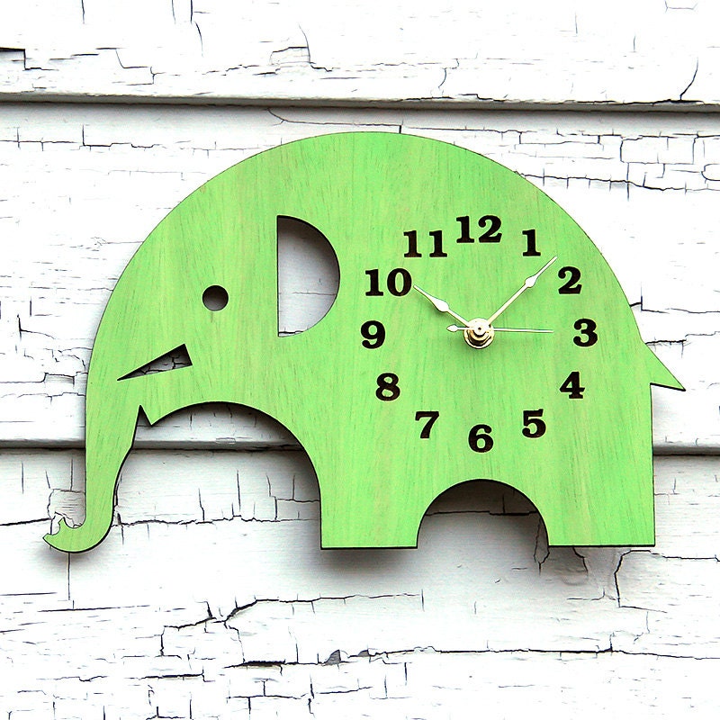Elephant Wall Clock  Modern  Home Decor Time Piece Spring Green Color