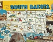 Vintage Postcard Greetings from South Dakota -  Map - 1970s