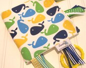 Sensory Ribbon Blanket,Lovey,Tag Blanket/Whales in Bright/Organic Cotton Fleece